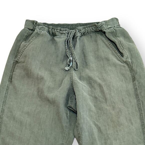 J Crew Tie-Waist Seaside Pant Linen Blend Womens Size M Army Green Cropped - Picture 2 of 12